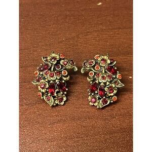 Hollycraft clip on earrings Ruby Red Cluster